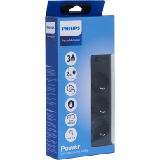 Philips сетевой фильтр 3 Розетки, кабель - 2M, черный